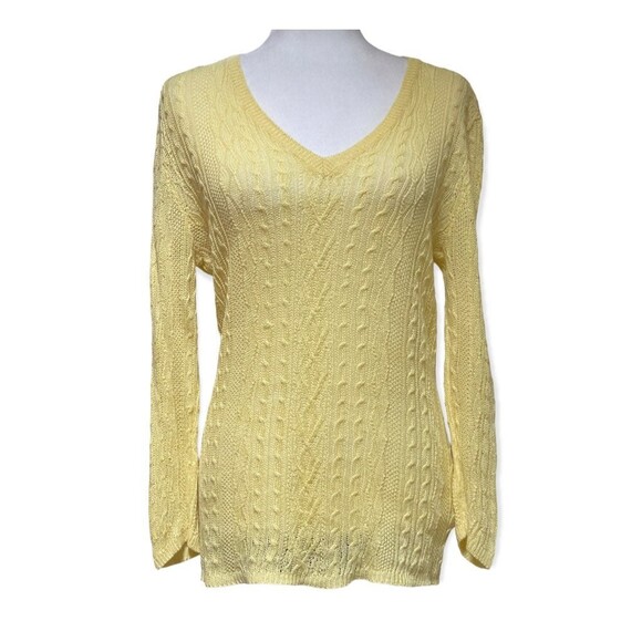 LRL Ralph Lauren citrus yellow linen sweater cable knit v-neck size Medium M - Picture 4 of 11